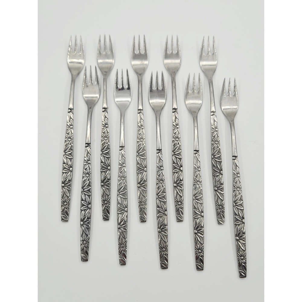 Vintage Northland Oneida OHS100 Daisy Appetizer Fork Lot of 10 Japan Stainless
